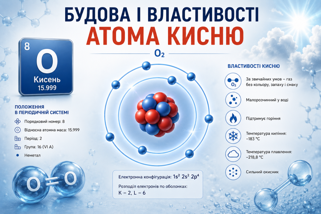 Кисень: будова і властивості атома