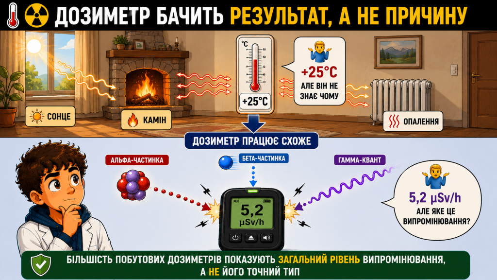 Чи показує дозиметр вид радіації