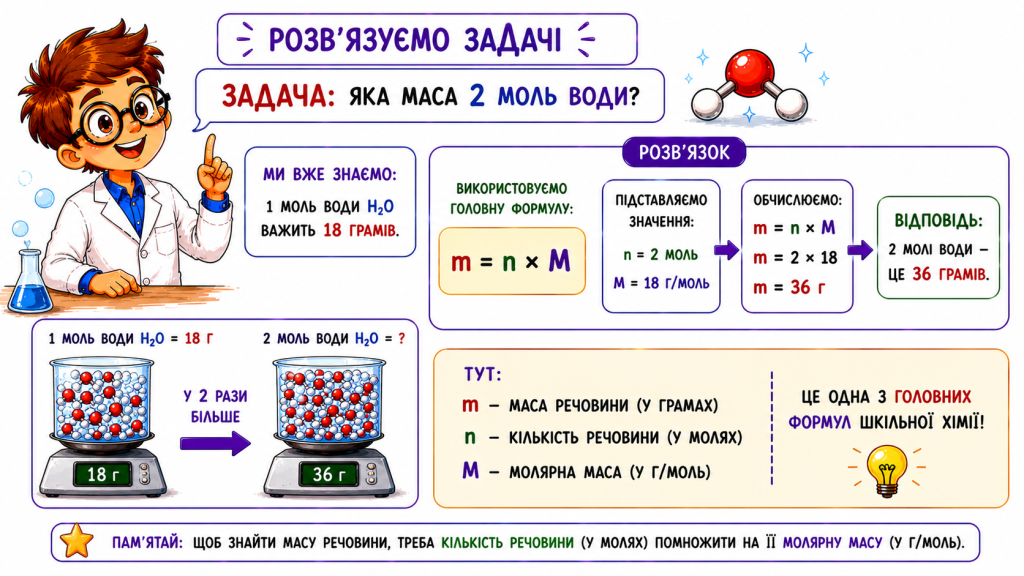 Яка маса 2 моль води?