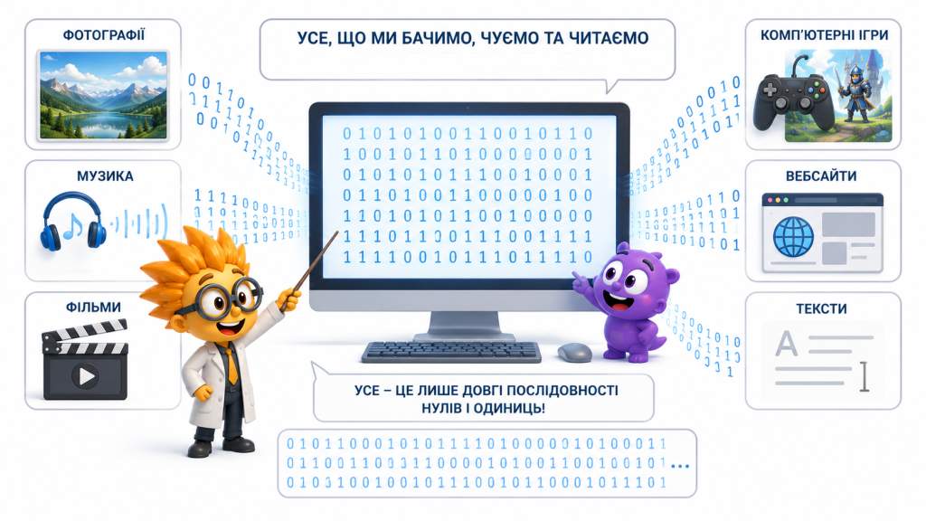 Для комп'ютера не існує кольорів, звуків чи літер