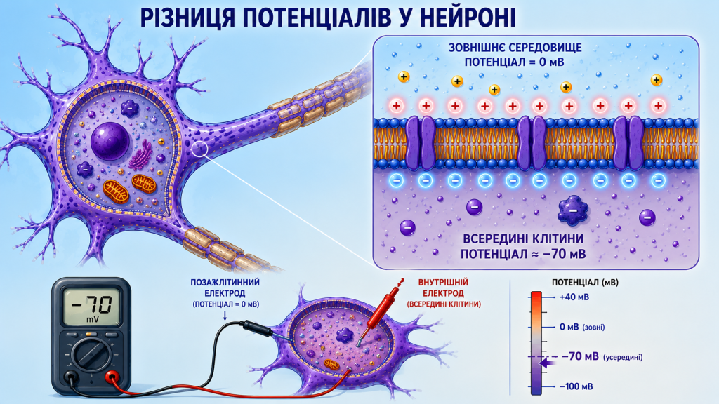 різниця потенціалів у нейроні