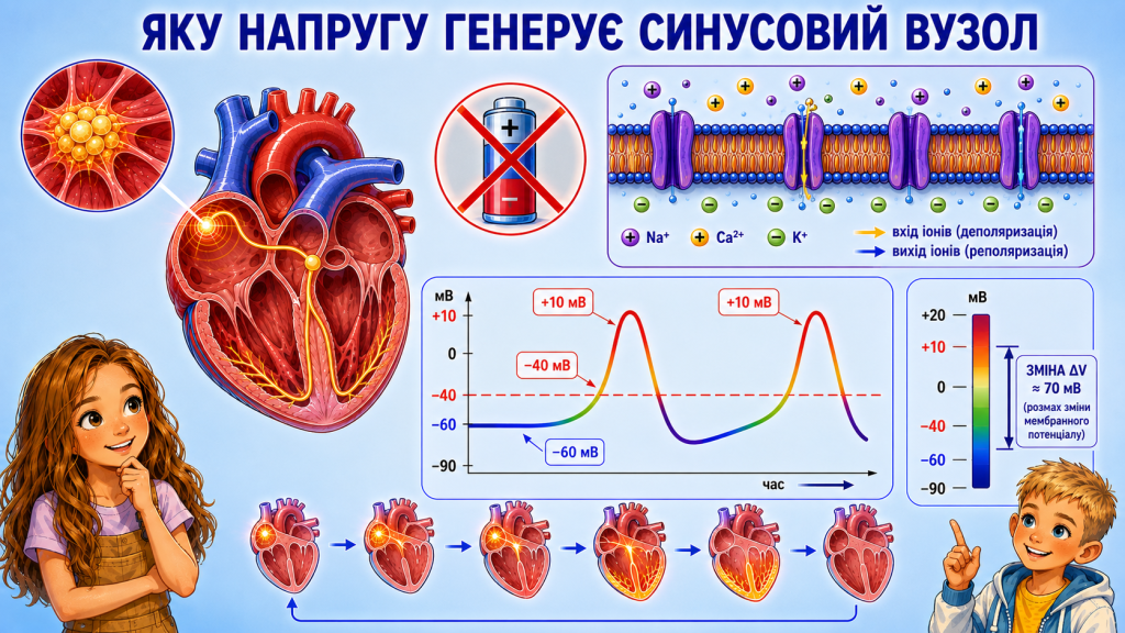Яку напругу генерує синусовий вузол