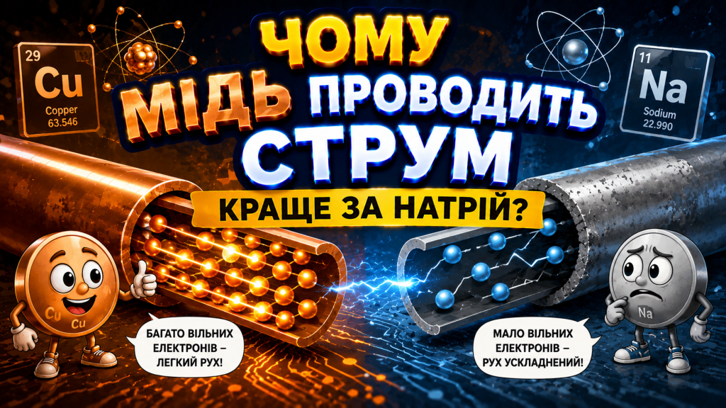 Чому мідь проводить струм краще за натрій?