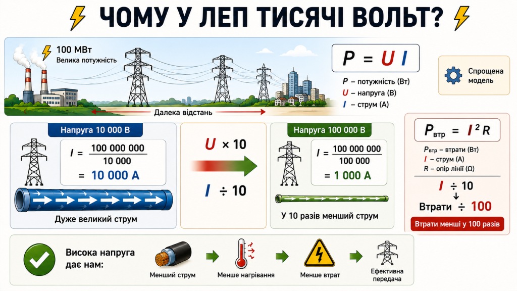 Чому у лініях електропередач тисячі вольт
