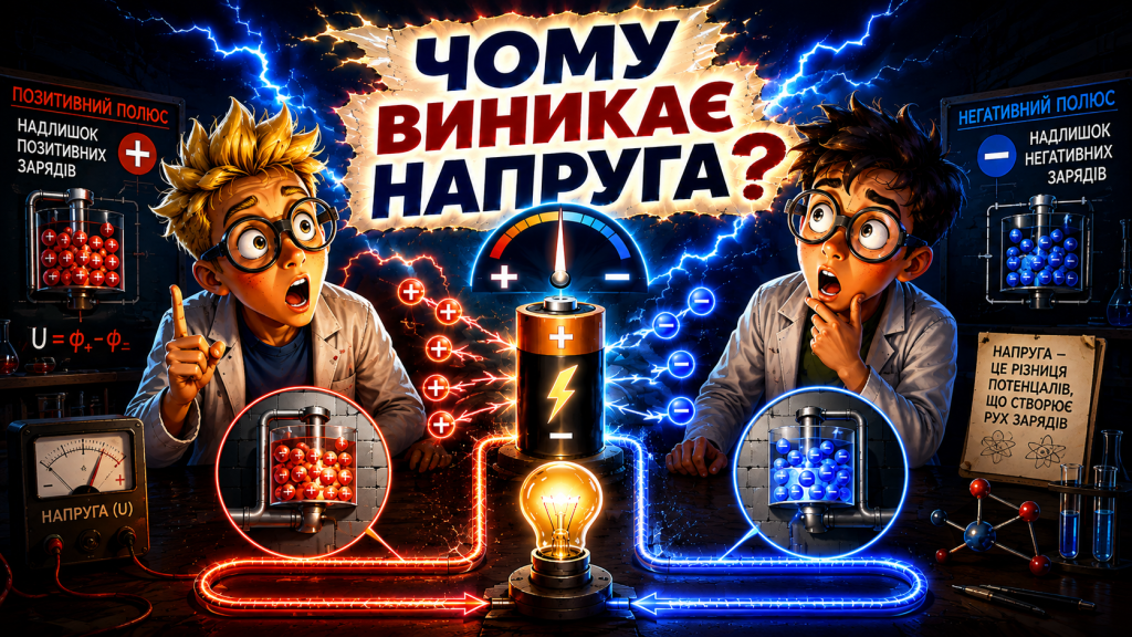 Чому між двома точками виникає напруга?