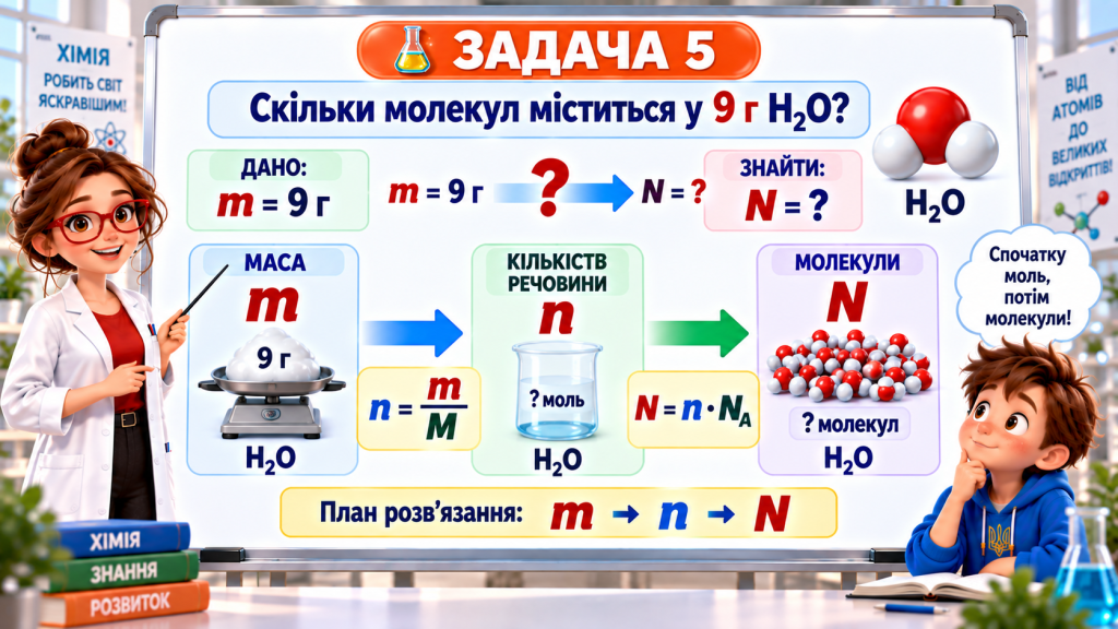 Скільки молекул міститься у 9 г води
