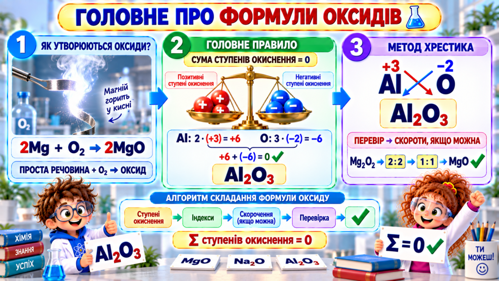 сума ступенів окиснення всіх атомів у нейтральній сполуці дорівнює нулю
