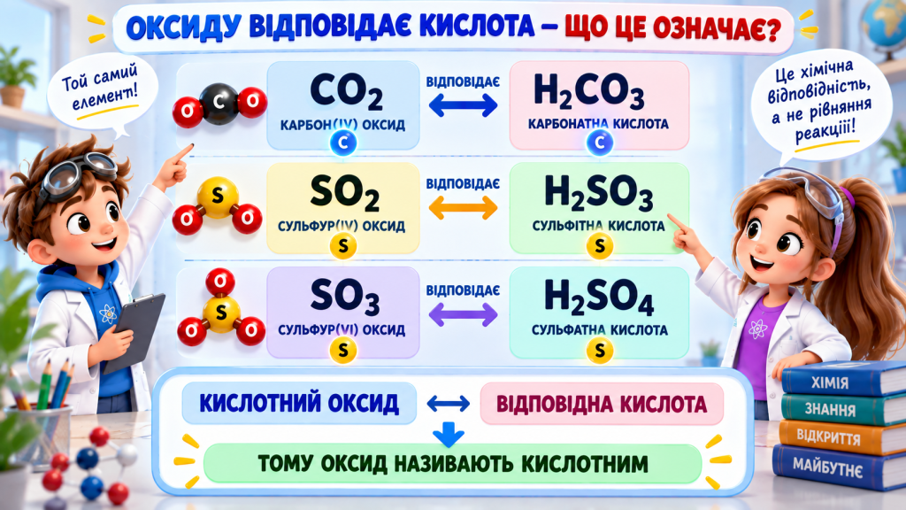 Що означає фраза «кислотному оксиду відповідає кислота»?
