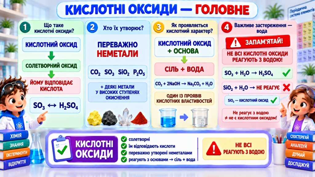 Кислотні оксиди — це солетворні оксиди, яким відповідають кислоти