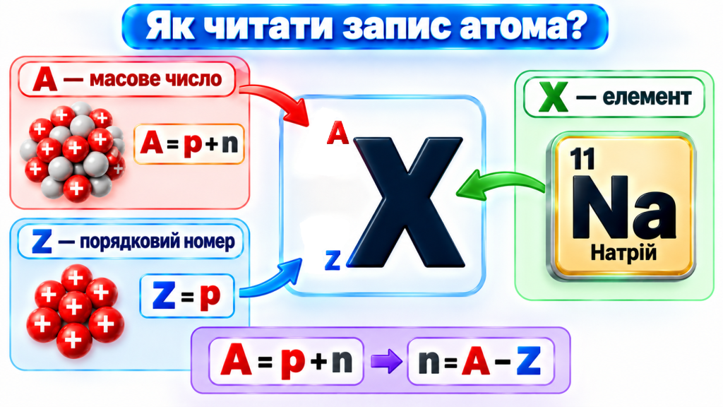 Як записують масове число і порядковий номер?
