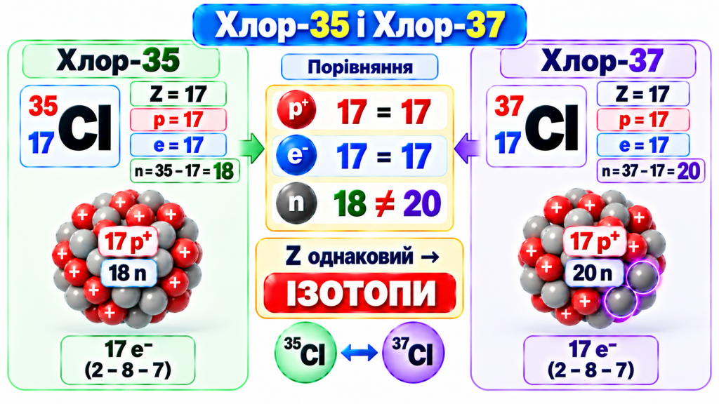 Порівняємо Хлор-35 і Хлор-37