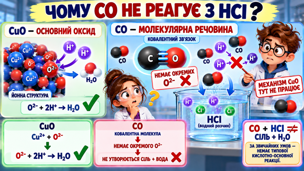 Чому CO не реагує з HCl