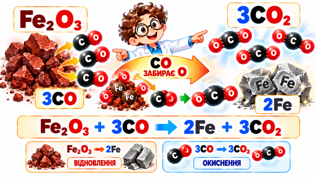 Fe₂O₃ + 3CO → 2Fe + 3CO₂