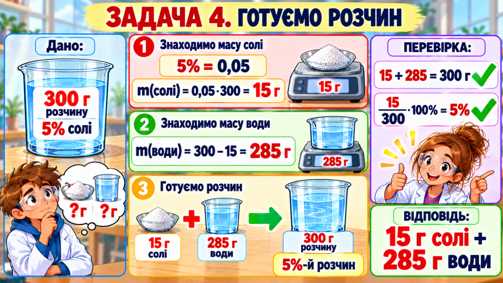 Задача 4. Готуємо розчин заданої масової частки