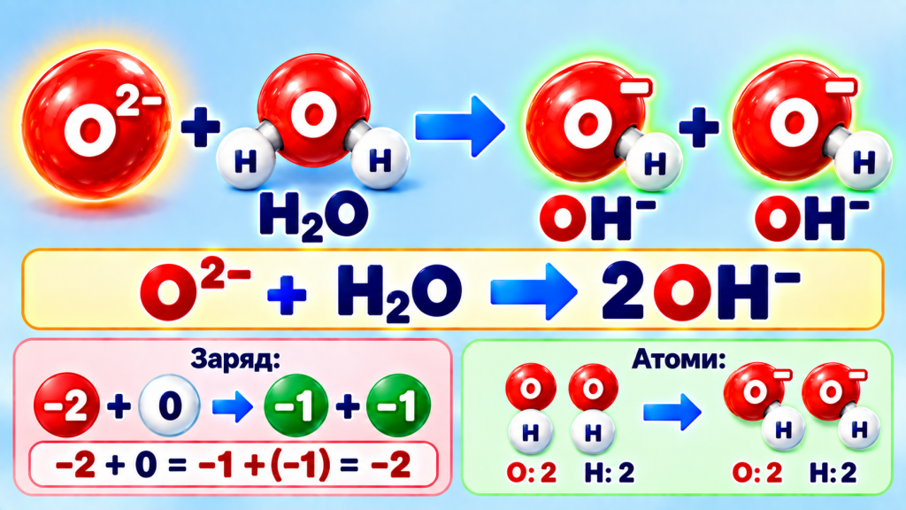 O²⁻ + H₂O → 2OH⁻